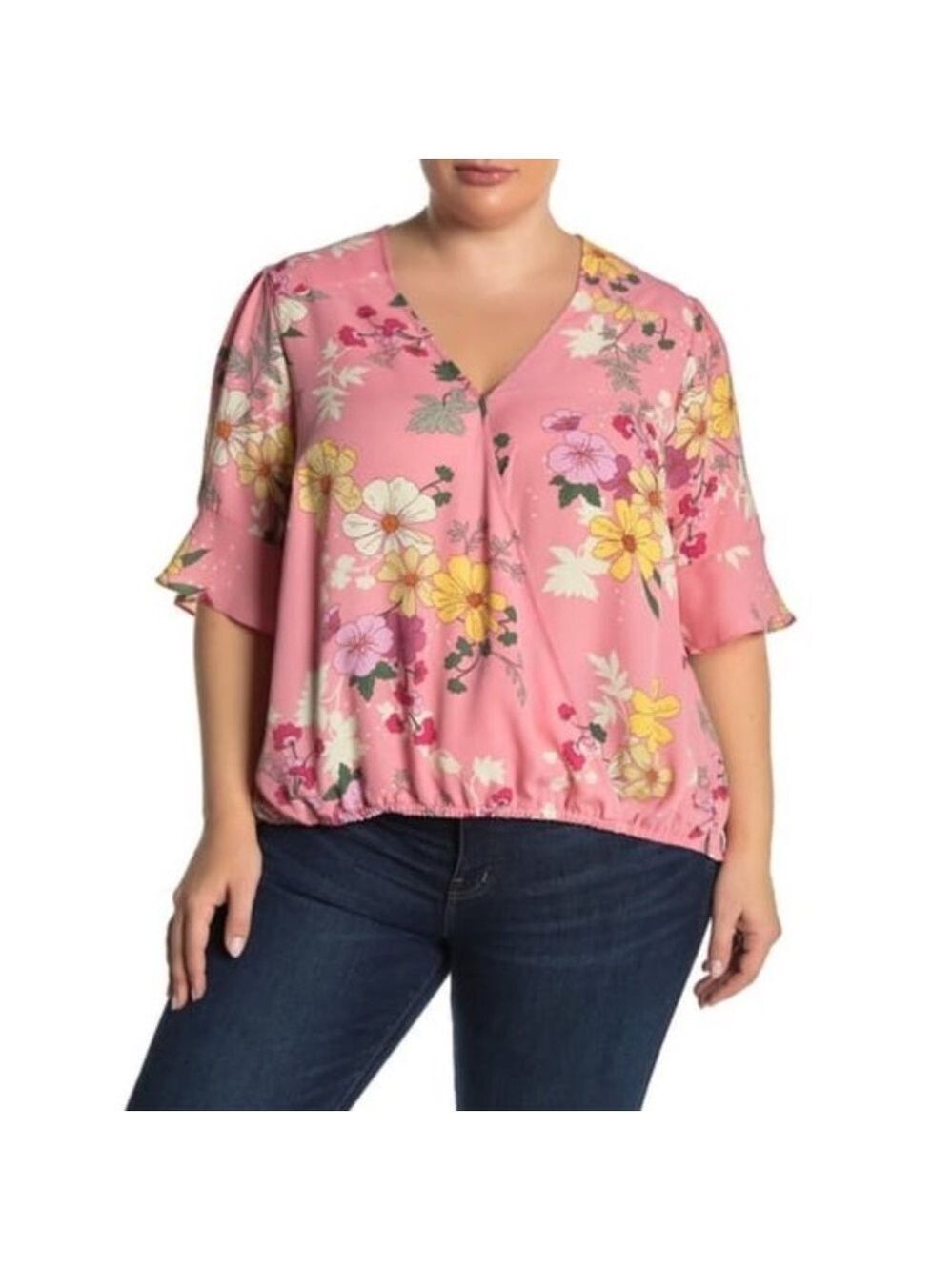 Sanctuary Flutter Sleeve Print Wrap Blouse